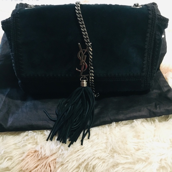 New Authentic SAINT LAURENT Medium Kate Whipstitch Suede Shoulder Bag - Picture 10 of 15